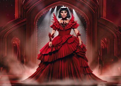 Lady Gaga Coachella 2025 performance in gothic glam, with her signature dramatic fashion.