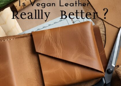 Close-up of vegan leather bags and accessories made from sustainable materials