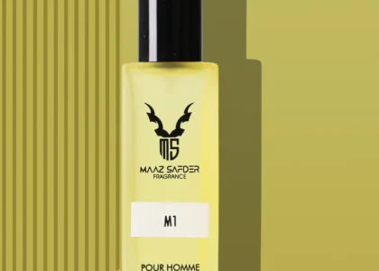 Maaz Safder M1 perfume bottle with review highlights and longevity test results for lasting fragrance performance.
