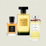 Assortment of stylish perfume bottles labeled with 2025’s top budget-friendly picks, arranged on a clean surface with subtle floral and citrus elements, highlighting affordable yet trendy fragrance options for all."