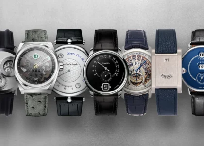 A stylish 2025 jumping hour watch featuring a retro-futuristic design with a digital hour display window and sleek metallic finish, symbolizing the revival of vintage timekeeping trends.