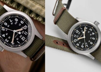 A 2025 smart mechanical watch combining classic analog design with modern digital technology, showcasing a sleek stainless steel body and a visible mechanical movement.