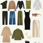Minimalist fashion 2025 outfit featuring neutral tones, clean lines, and modern chic style