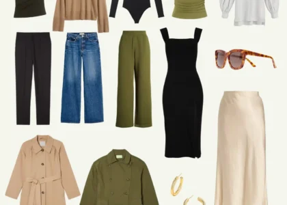Minimalist fashion 2025 outfit featuring neutral tones, clean lines, and modern chic style