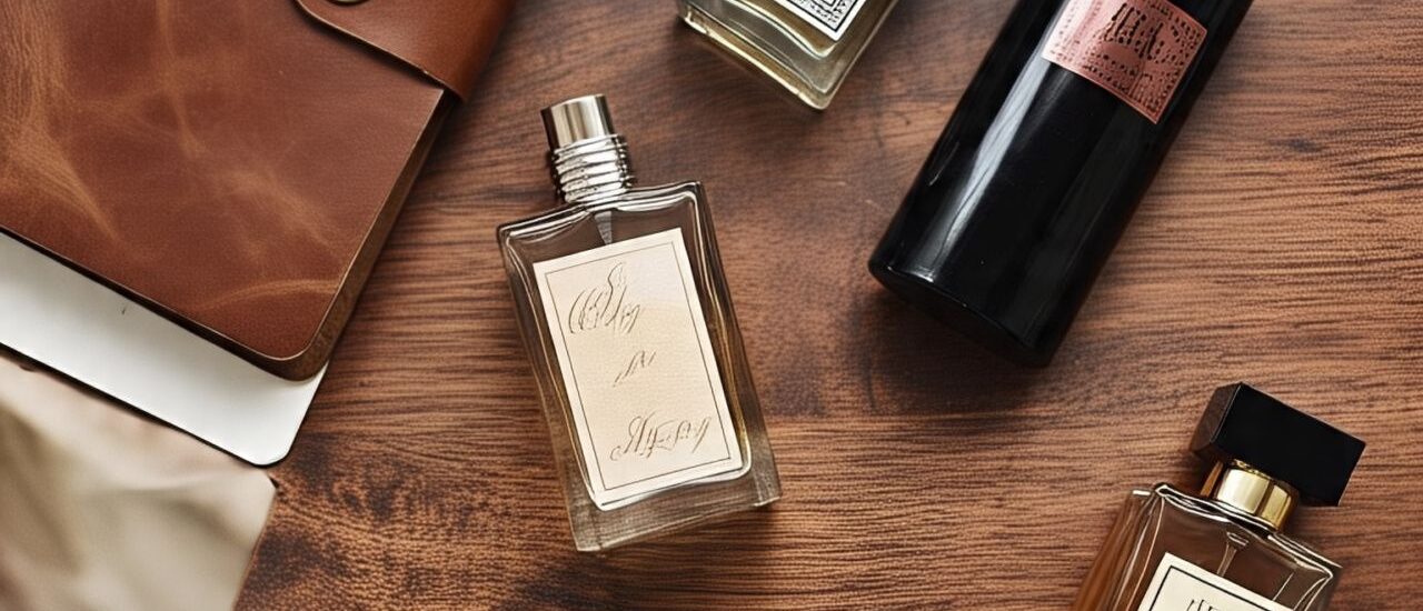 Fragrance layering setup with multiple perfumes and notes