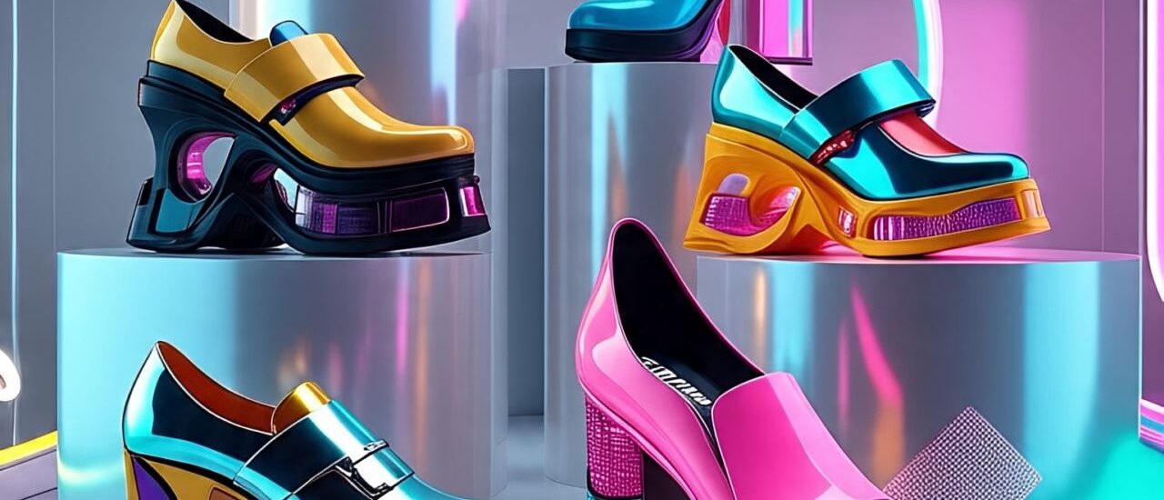 Footwear Trends 2025 featuring retro sneakers, platform shoes, and futuristic styles"