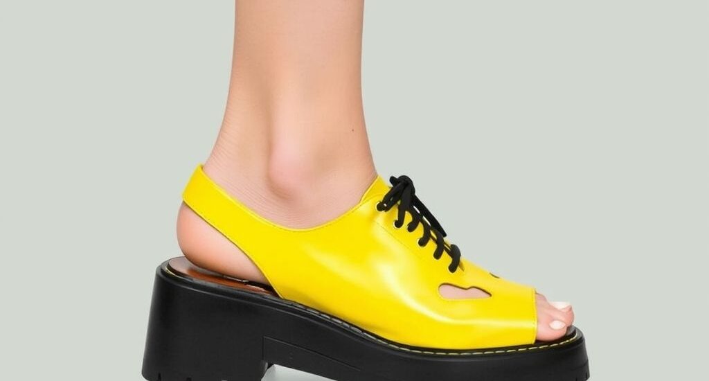 A pair of bold, chunky retro sneakers in vibrant colors representing 2025 trending footwear styles.