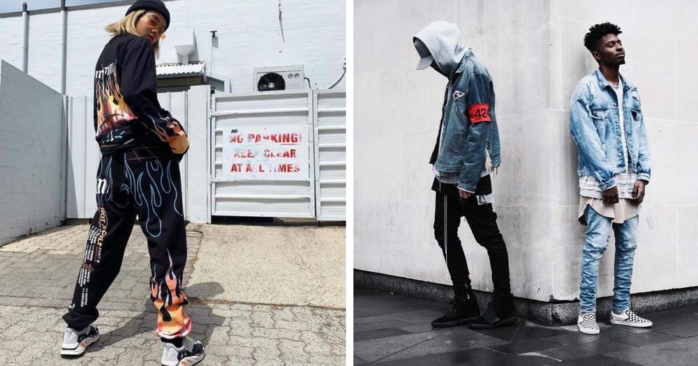 Top street style trends in the United States 2025 – bold oversized blazers, baggy jeans, Y2K accessories, and statement sneakers captured in an urban city backdrop.