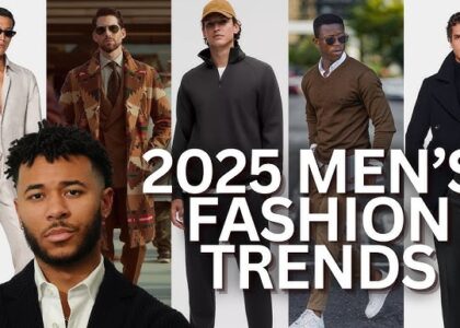"Stylish young man wearing 2025 men’s fashion trends in a modern Western street style outfit, including oversized blazer, wide-leg trousers, and minimalist sneakers"