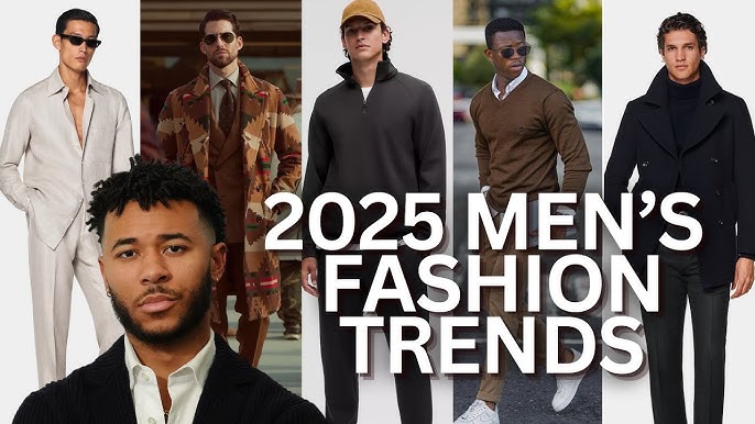 "Stylish young man wearing 2025 men’s fashion trends in a modern Western street style outfit, including oversized blazer, wide-leg trousers, and minimalist sneakers"