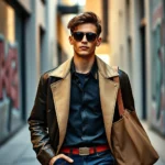 A stylish young adult expressing fashion as self-expression through a bold outfit while walking confidently in an urban setting.