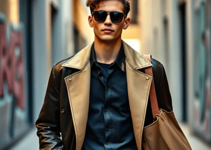A stylish young adult expressing fashion as self-expression through a bold outfit while walking confidently in an urban setting.