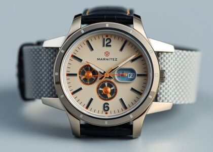 A 2025 smart mechanical watch combining classic analog design with modern digital technology, showcasing a sleek stainless steel body and a visible mechanical movement.