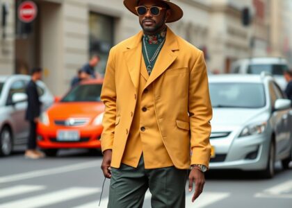 A group of stylish young adults confidently walking through a city street wearing bold 2025 streetwear trends including oversized silhouettes, vibrant colors, futuristic sunglasses, and statement accessories in a global urban setting.