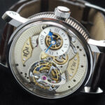 Close-up view of the Pennsylvania Tourbillon watch showcasing its hand-assembled movement and rotating tourbillon cage.