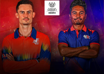 Action-packed moment from the Netherlands vs Nepal cricket match, featuring intense gameplay, passionate players, and a thrilling atmosphere between two rising cricket nations.