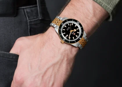 Close-up of the Rado Captain Cook R32137153 Automatic Men Watch featuring its blue dial, stainless steel case, and ceramic bezel – a perfect timepiece for modern Pakistani men.