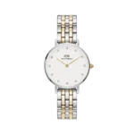 Daniel Wellington Petite Lumine Watch on wrist with gold bracelet, minimalist fashion accessory 2025